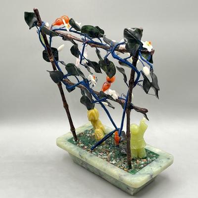 LOT 61L: Vintage Chinese Stone Floral Arrangement in Cloisonne Pot