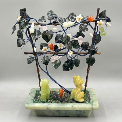 LOT 61L: Vintage Chinese Stone Floral Arrangement in Cloisonne Pot