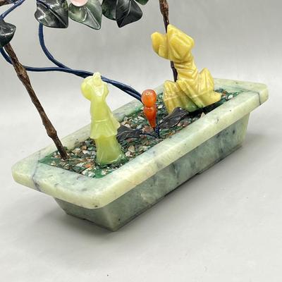 LOT 61L: Vintage Chinese Stone Floral Arrangement in Cloisonne Pot