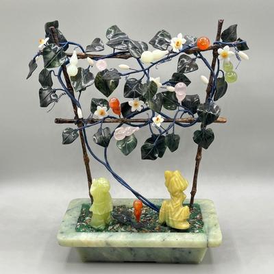 LOT 61L: Vintage Chinese Stone Floral Arrangement in Cloisonne Pot