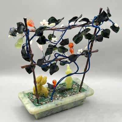 LOT 61L: Vintage Chinese Stone Floral Arrangement in Cloisonne Pot