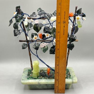LOT 61L: Vintage Chinese Stone Floral Arrangement in Cloisonne Pot