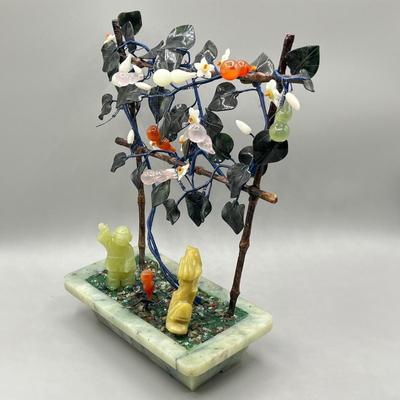 LOT 61L: Vintage Chinese Stone Floral Arrangement in Cloisonne Pot