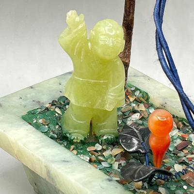 LOT 61L: Vintage Chinese Stone Floral Arrangement in Cloisonne Pot