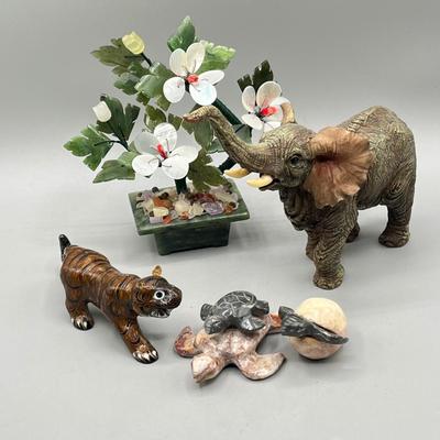 LOT 62L: Stone Floral Arrangement and Assorted Animal Figurines