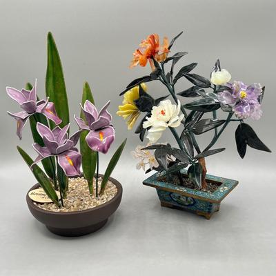 LOT 73L: Stone and Metal Enamel Decorative Floral Arrangements