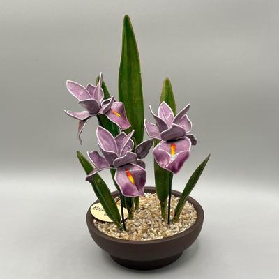 LOT 73L: Stone and Metal Enamel Decorative Floral Arrangements