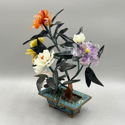 LOT 73L: Stone and Metal Enamel Decorative Floral Arrangements