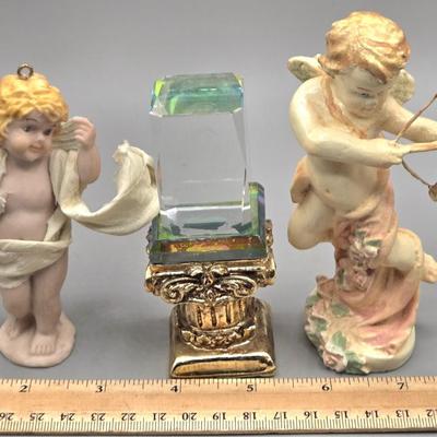 LOT 90L: Liette International Clock and Trinket Box, Coyne's & Company Heavenly Angels Figurine, Enesco Foundations Hail Mary...
