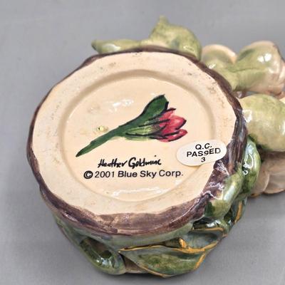 LOT 91L: Vintage Art Glass Rose Paperweight, Royale Stratford Handcrafted Porcelain Flower Bouquet Vase, Vintage Cloisonné Enamel Bell,...