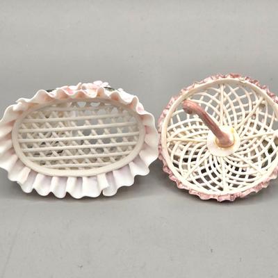 LOT 91L: Vintage Art Glass Rose Paperweight, Royale Stratford Handcrafted Porcelain Flower Bouquet Vase, Vintage Cloisonné Enamel Bell,...