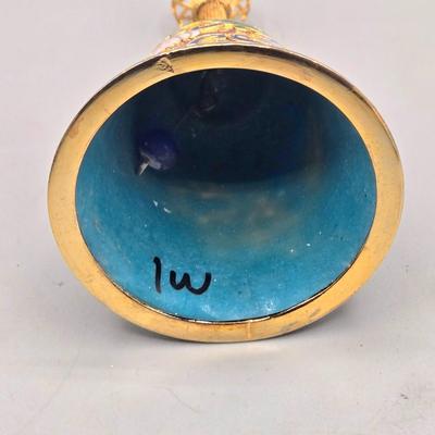 LOT 91L: Vintage Art Glass Rose Paperweight, Royale Stratford Handcrafted Porcelain Flower Bouquet Vase, Vintage Cloisonné Enamel Bell,...