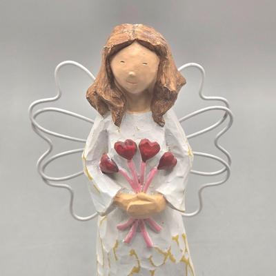 LOT 95L: Pair of Ron Gordon Designs White Angel Candle Holders, Vintage 1994 Fitz & Floyd Little Miracles Cherub Holding Love Balloon...