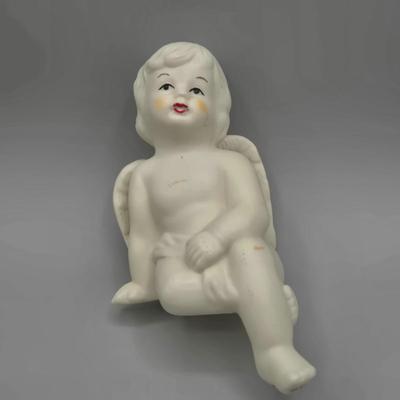 LOT 95L: Pair of Ron Gordon Designs White Angel Candle Holders, Vintage 1994 Fitz & Floyd Little Miracles Cherub Holding Love Balloon...