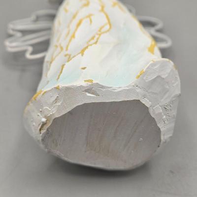 LOT 95L: Pair of Ron Gordon Designs White Angel Candle Holders, Vintage 1994 Fitz & Floyd Little Miracles Cherub Holding Love Balloon...