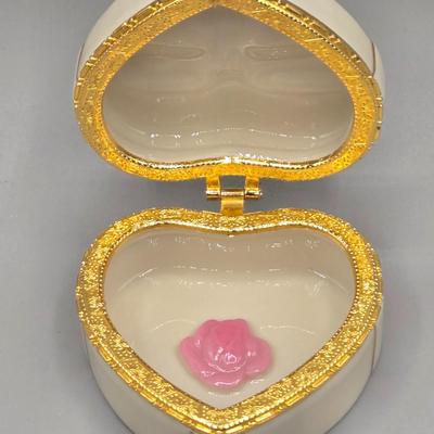 LOT 96L: Lenox Treasures Of The Heart Porcelain Hinged Trinket Box, San Francisco Music Box Company Cherub Trinket W Rice & Co Japan...