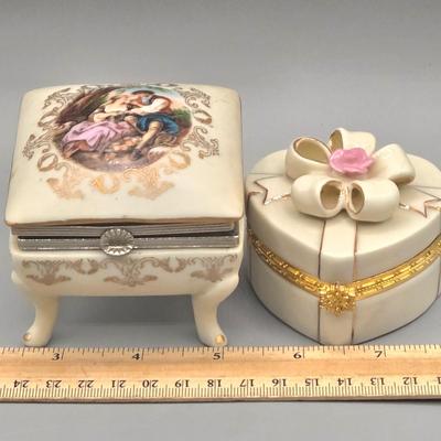 LOT 96L: Lenox Treasures Of The Heart Porcelain Hinged Trinket Box, San Francisco Music Box Company Cherub Trinket W Rice & Co Japan...