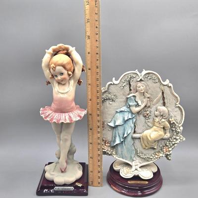 LOT 97L: Giuseppe Armani 1984 Young Ballerina Figurine and 1994 Mother's Day Plaque on a Wooden Stand
