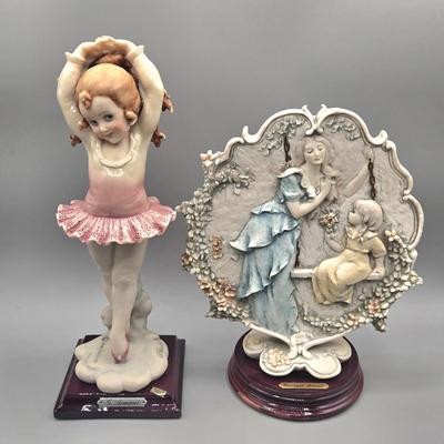 LOT 97L: Giuseppe Armani 1984 Young Ballerina Figurine and 1994 Mother's Day Plaque on a Wooden Stand
