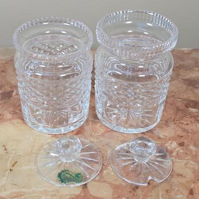 LOT 108D: Waterford Crystal Captain's Ship Decanter, Jam & Jelly Jars, Biscuit Barrel, and Bell