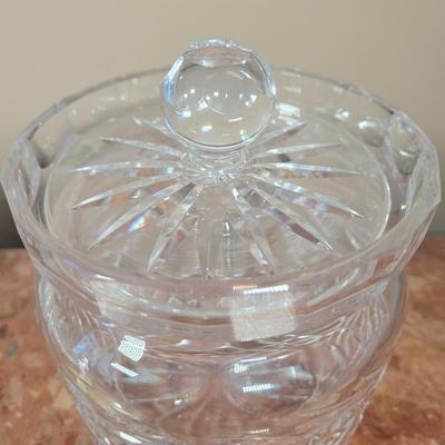 LOT 108D: Waterford Crystal Captain's Ship Decanter, Jam & Jelly Jars, Biscuit Barrel, and Bell