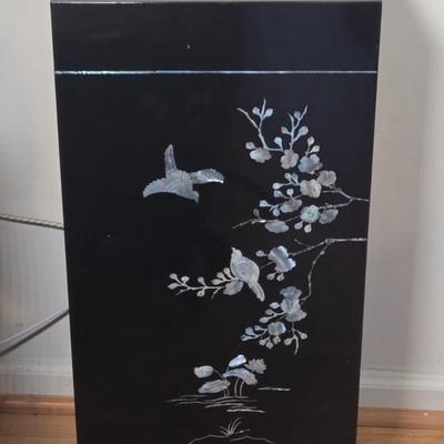 LOT 116K: Vintage Chinese Black Lacquer Pesdestal with Mother-of-Pearl Inlay
