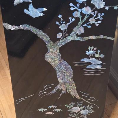 LOT 116K: Vintage Chinese Black Lacquer Pesdestal with Mother-of-Pearl Inlay