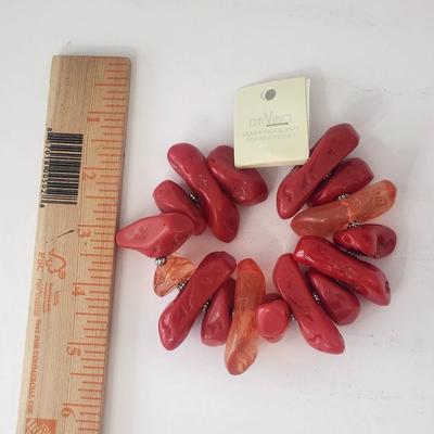 Da Vinci Bold Red Stretch Bracelet With Sculpted Resin Stones and Rich Organic Texture