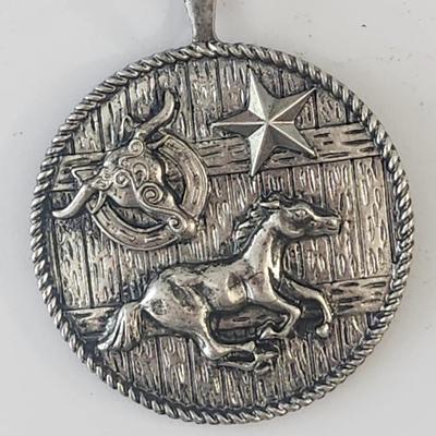 Da Vinci Silver Tone Western Horse Necklace With Barn Star Medallion and Matching Horse Earrings