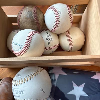 Vtg baseball glove, balls & cards