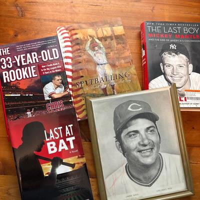 Signed Johnny Bench photo, signed books & The Last Boy book