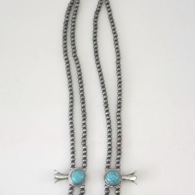 Multicolor Stone Crescent Pendant Double Strand Beaded Necklace Silver Tone Southwestern Style