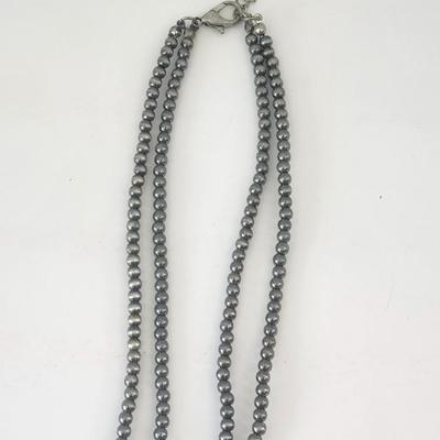 Turquoise Tone Crescent Pendant Double Strand Beaded Necklace Silver Tone Southwestern Style