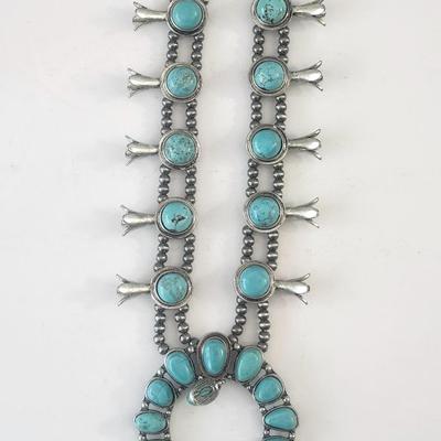 Turquoise Tone Crescent Pendant Double Strand Beaded Necklace Silver Tone Southwestern Style