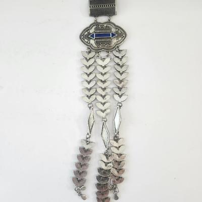 Wild Flower Silver Tone Torque Necklace With Dangling Fringe Pendant