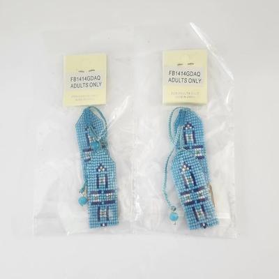 Da Vinci Blue Beaded Bracelet With Gold Tone Geometric Clasp Adjustable