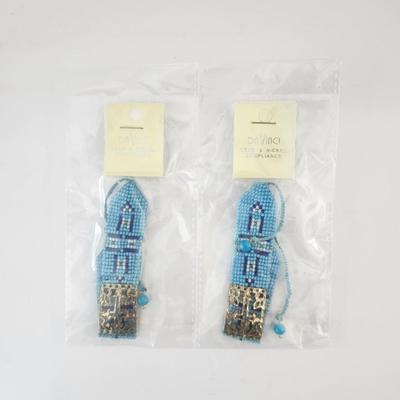 Da Vinci Blue Beaded Bracelet With Gold Tone Geometric Clasp Adjustable