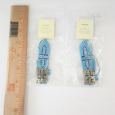 Da Vinci Blue Beaded Bracelet With Gold Tone Geometric Clasp Adjustable