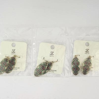 JZ Designs Multicolor Geometric Oval Drop Earrings Set of Three Pairs