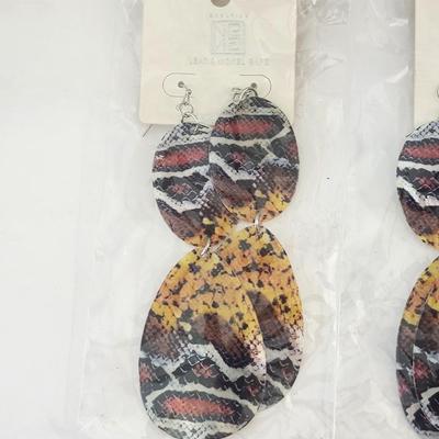 Multicolor Snakeskin Pattern Double Teardrop Drop Earrings Set of Two Pairs