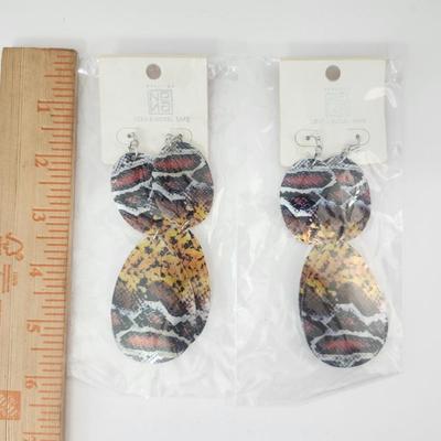 Multicolor Snakeskin Pattern Double Teardrop Drop Earrings Set of Two Pairs