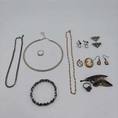 Stuart NYE Sterling Brooch & Ring w/ More Costume Jewelry (ST-BBL)