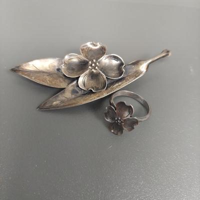 Stuart NYE Sterling Brooch & Ring w/ More Costume Jewelry (ST-BBL)