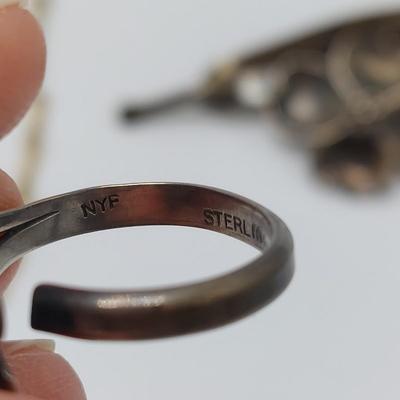 Stuart NYE Sterling Brooch & Ring w/ More Costume Jewelry (ST-BBL)