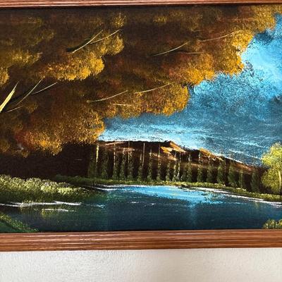 Vintage framed velvet painting