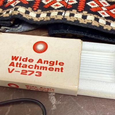 Sale Photo Thumbnail #607: From the late 70’s, includes custom fabric nick strap, matched Konica Autowinder, Konica 50mm lens with Asanuma 55mm Skylight 1A filter, Soligor 35-105mm zoom lens with Macro, Hoya 72mm Skylight 1B filter and case, extra filter and adapter ring, auto re