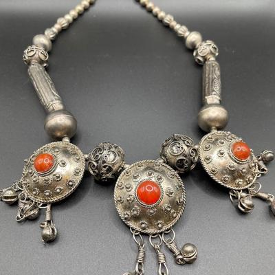 Coral and silver Yemeni necklace