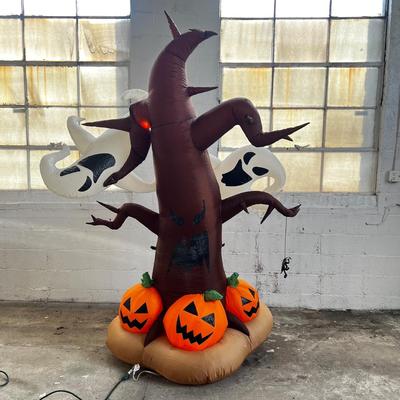 578 Large Gemmy Blow Up Ghost Tree Outdoor Halloween Decor