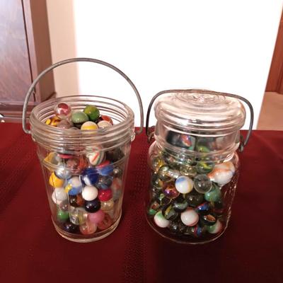 2 PINT SIZE JARS OF MARBLES