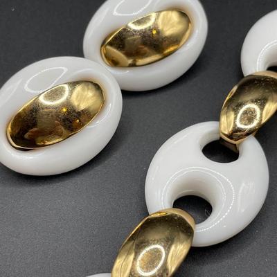 Napier white and gold tone clip ons and bracelet